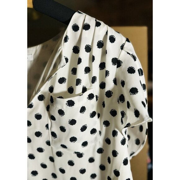 41 Hawthorn White & Black Polka Dot Tulip Sleeve Blouse‎ Pocket Accent Sz Small - Picture 8 of 12